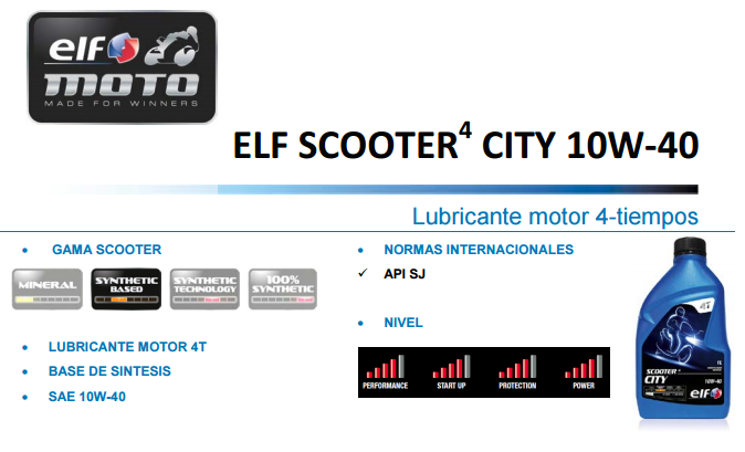 ACEITE ELF SCOOTER 4 CITY 10W40 1L.